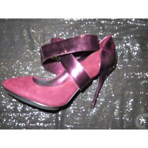 Guess by Marciano Pink & Purple Metallic Patent Italian Leather Strappy Heels 7
